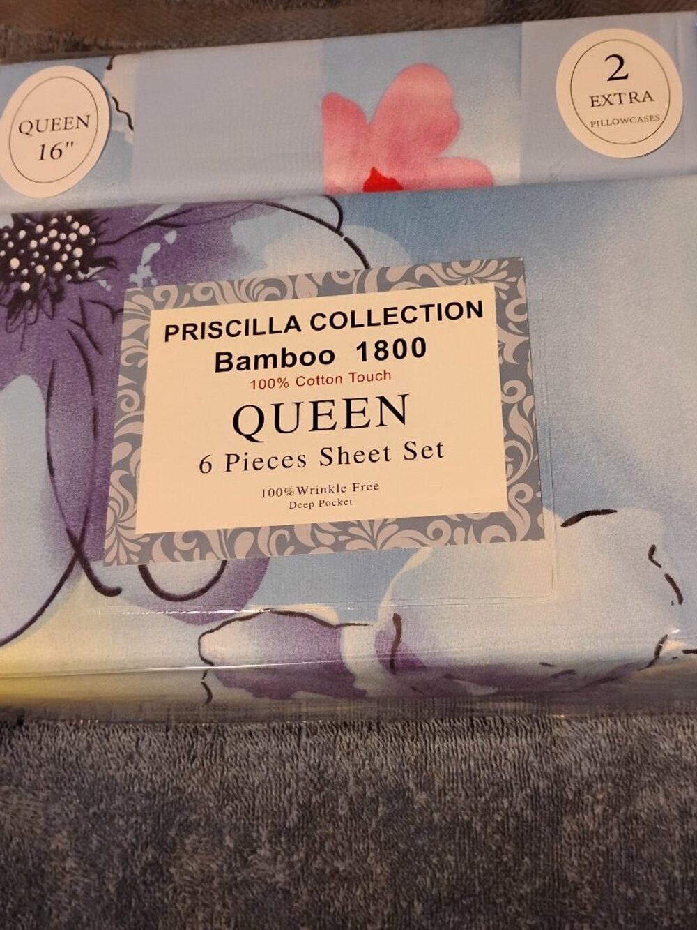Sheet Set 6 PC Queen Bamboo Cotton Priscilla Collection New